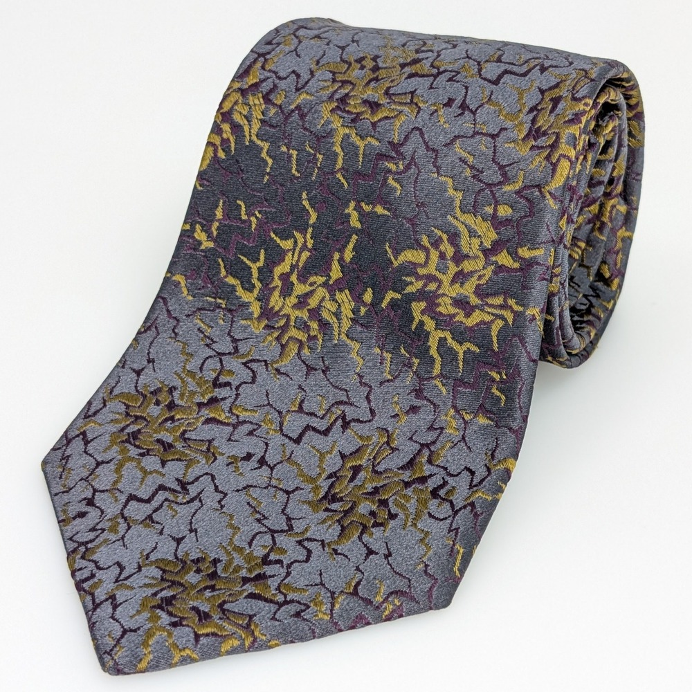 Bill Robinson Abstract Fractal 100% Silk Neck Tie Size 3.75 x 57 Gray Gold USA